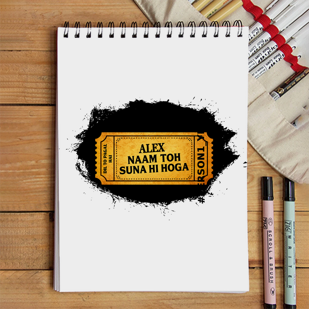 Sketchbook | A5 Size | 140 GSM Paper | Spiral Bound | Unisex | Personalized | Typography | Bollywood | Movies | Everyday | Confident | Famous By - front - White - mockup 1