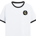 Ringer T-Shirt | Unisex Fit | 100% Cotton | Bio-Washed, Pre-Shrunk, Rib Neck | Adults | Personalized | Typography | Self-expression | Everyday | Confident | Unbeatable Swag, Zero Brag - left pocket - Black White - mockup 3