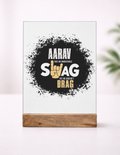Acrylic Photo Frame with Stand | 5x7 Inch | Acrylic & Wood | UV Printed Tabletop Display | Universal | Personalized | Typography | Self-expression | Everyday | Confident | Unbeatable Swag, Zero Brag - front_1 - mockup 2