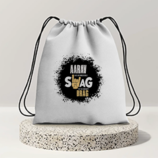 Drawstring Bag | 280 GSM | Durable Cotton | Secure Closure | Unisex | Personalized | Typography | Self-expression | Everyday | Confident | Unbeatable Swag, Zero Brag
