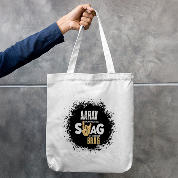 Tote Bag Zipper | Unisex | 100% Cotton Canvas | Zipper Closure, Long Handles | Everyday Use | Personalized | Typography | Self-expression | Everyday | Confident | Unbeatable Swag, Zero Brag