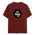 Male Classic Crew T-Shirt | Men's Regular Fit | 180 GSM Bio-Washed Cotton | Pre-Shrunk, Double-Stitched | Personalized | Typography | Self-expression | Everyday | Confident | Unbeatable Swag, Zero Brag - back - Brick Red - mockup 2