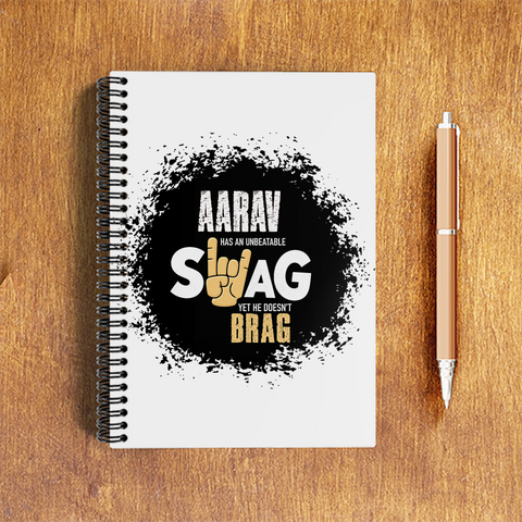 A5 Notepad | 120 Pages, Ruled/Unruled | 70 GSM Natural Shade Paper, 300 GSM Cover | Wire Bound | Everyday Use | Personalized | Typography | Self-expression | Everyday | Confident | Unbeatable Swag, Zero Brag - front - White - mockup 1
