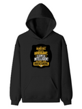 Pullover Hoodie | Unisex Regular Fit | Cotton Blend Tri-Layer | All-Season Comfort, Ribbed Cuffs | Adults | Personalized | Typography | Sarcasm | Intelligence | Everyday | Confident | Not Arrogant, Just Intelligent - front - Black - mockup 1
