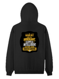 Pullover Hoodie | Unisex Regular Fit | Cotton Blend Tri-Layer | All-Season Comfort, Ribbed Cuffs | Adults | Personalized | Typography | Sarcasm | Intelligence | Everyday | Confident | Not Arrogant, Just Intelligent - back - Black - mockup 2