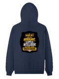Pullover Hoodie | Unisex Regular Fit | Cotton Blend Tri-Layer | All-Season Comfort, Ribbed Cuffs | Adults | Personalized | Typography | Sarcasm | Intelligence | Everyday | Confident | Not Arrogant, Just Intelligent - back - Navy Blue - mockup 2