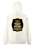 Pullover Hoodie | Unisex Regular Fit | Cotton Blend Tri-Layer | All-Season Comfort, Ribbed Cuffs | Adults | Personalized | Typography | Sarcasm | Intelligence | Everyday | Confident | Not Arrogant, Just Intelligent - back - Off White - mockup 2