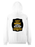 Pullover Hoodie | Unisex Regular Fit | Cotton Blend Tri-Layer | All-Season Comfort, Ribbed Cuffs | Adults | Personalized | Typography | Sarcasm | Intelligence | Everyday | Confident | Not Arrogant, Just Intelligent - back - White - mockup 2