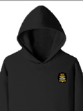 Pullover Hoodie | Unisex Regular Fit | Cotton Blend Tri-Layer | All-Season Comfort, Ribbed Cuffs | Adults | Personalized | Typography | Sarcasm | Intelligence | Everyday | Confident | Not Arrogant, Just Intelligent - left pocket - Black - mockup 3