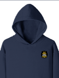Pullover Hoodie | Unisex Regular Fit | Cotton Blend Tri-Layer | All-Season Comfort, Ribbed Cuffs | Adults | Personalized | Typography | Sarcasm | Intelligence | Everyday | Confident | Not Arrogant, Just Intelligent - left pocket - Navy Blue - mockup 3