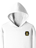 Pullover Hoodie | Unisex Regular Fit | Cotton Blend Tri-Layer | All-Season Comfort, Ribbed Cuffs | Adults | Personalized | Typography | Sarcasm | Intelligence | Everyday | Confident | Not Arrogant, Just Intelligent - left pocket - White - mockup 3