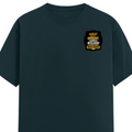 Male Classic Crew T-Shirt | Men's Regular Fit | 180 GSM Bio-Washed Cotton | Pre-Shrunk, Double-Stitched | Personalized | Typography | Sarcasm | Intelligence | Everyday | Confident | Not Arrogant, Just Intelligent - left pocket - Petrol Blue - mockup 3