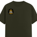 Male Classic Crew T-Shirt | Men's Regular Fit | 180 GSM Bio-Washed Cotton | Pre-Shrunk, Double-Stitched | Personalized | Typography | Sarcasm | Intelligence | Everyday | Confident | Not Arrogant, Just Intelligent - right pocket - Olive Green - mockup 4