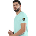 Male Classic Crew T-Shirt | Men's Regular Fit | 180 GSM Bio-Washed Cotton | Pre-Shrunk, Double-Stitched | Personalized | Typography | Sarcasm | Intelligence | Everyday | Confident | Not Arrogant, Just Intelligent - left sleeve - Mint - mockup 5