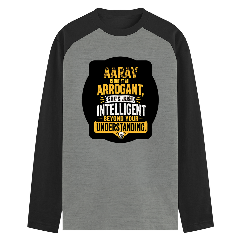 Male Raglan T-Shirt | Men's Regular Fit | 180 GSM Bio-Washed Fabric | Double Stitched, Ribbed Neck | Personalized | Typography | Sarcasm | Intelligence | Everyday | Confident | Not Arrogant, Just Intelligent - front - mockup 1