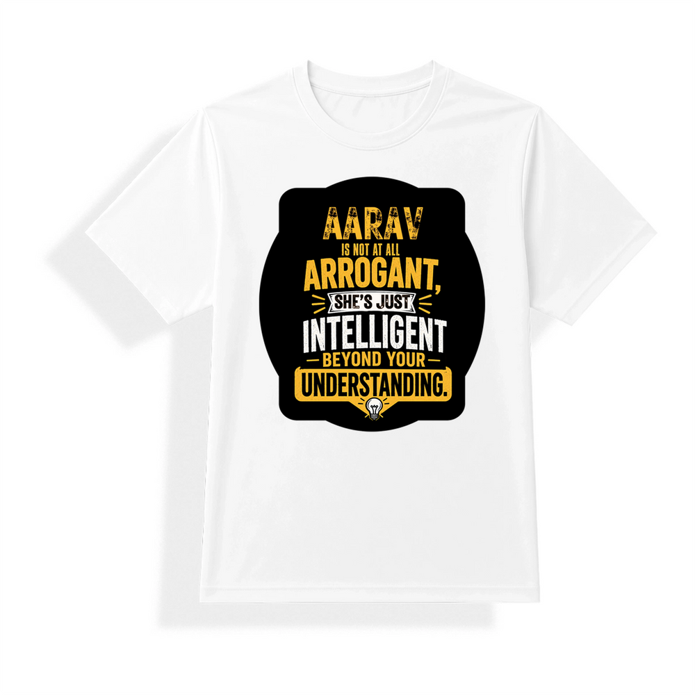 Unisex Jersey T-Shirt | Adults | Polyester Honeycomb Mesh | Breathable, Quick-Dry | Unisex Fit | Personalized | Typography | Sarcasm | Intelligence | Everyday | Confident | Not Arrogant, Just Intelligent - front - mockup 1