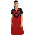 Apron | One Size Adjustable Fit | Cotton Drill Fabric | Two Pockets, Double-Stitched | Unisex Adults | Personalized | Typography | Friendship | Social Interaction | Friendship Day | Humorous | Gossip Queens - front - Red - mockup 1