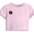 Female Baby Tee | Cropped Fit | Cotton Spandex Blend | Stretchy & Breathable | Women | Personalized | Typography | Friendship | Social Interaction | Friendship Day | Humorous | Gossip Queens - right pocket - Light Baby Pink - mockup 4