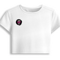 Female Baby Tee | Cropped Fit | Cotton Spandex Blend | Stretchy & Breathable | Women | Personalized | Typography | Friendship | Social Interaction | Friendship Day | Humorous | Gossip Queens - right pocket - White - mockup 4