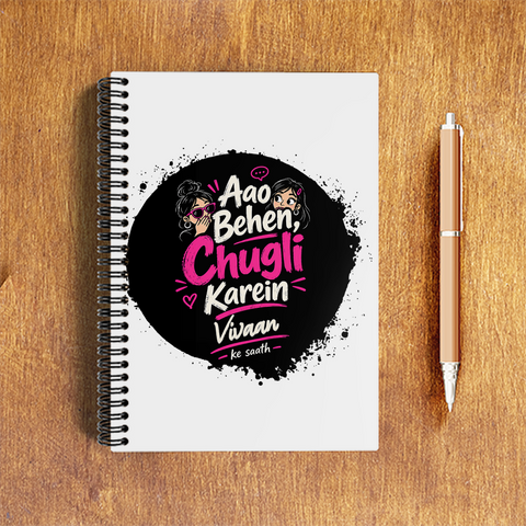 A5 Notepad | 120 Pages, Ruled/Unruled | 70 GSM Natural Shade Paper, 300 GSM Cover | Wire Bound | Everyday Use | Personalized | Typography | Friendship | Social Interaction | Friendship Day | Humorous | Gossip Queens - front - White - mockup 1
