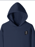 Pullover Hoodie | Unisex Regular Fit | Cotton Blend Tri-Layer | All-Season Comfort, Ribbed Cuffs | Adults | Personalized | Typography | Thinking | Creativity | Everyday | Clever | Thinks Outside The Box - left pocket - Navy Blue - mockup 3