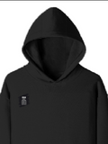 Pullover Hoodie | Unisex Regular Fit | Cotton Blend Tri-Layer | All-Season Comfort, Ribbed Cuffs | Adults | Personalized | Typography | Thinking | Creativity | Everyday | Clever | Thinks Outside The Box - right pocket - Black - mockup 4