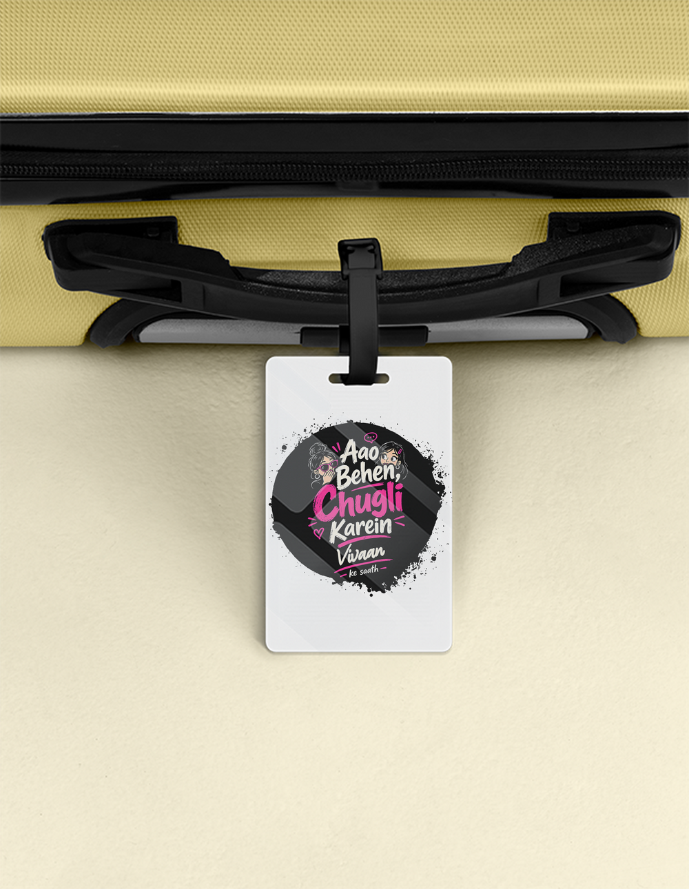 Luggage Tag | Travel Accessory | Acrylic | Durable, Double-Sided, Secure Strap | Unisex | Personalized | Typography | Friendship | Social Interaction | Friendship Day | Humorous | Gossip Queens - front - White - mockup 1