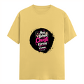 Female Classic Crew T-Shirt | Regular Fit | 180 GSM Bio-Washed Cotton Blend | Pre-Shrunk, Double-Stitched | Women | Personalized | Typography | Friendship | Social Interaction | Friendship Day | Humorous | Gossip Queens - front - Yellow - mockup 1