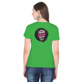 Female Classic Crew T-Shirt | Regular Fit | 180 GSM Bio-Washed Cotton Blend | Pre-Shrunk, Double-Stitched | Women | Personalized | Typography | Friendship | Social Interaction | Friendship Day | Humorous | Gossip Queens - back - Flag Green - mockup 2