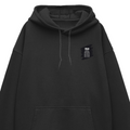 Oversized Hoodie | Relaxed Fit Unisex | 400 GSM Cotton Blend | Pre-Shrunk Warmth & Comfort | Adults | Personalized | Typography | Thinking | Creativity | Everyday | Clever | Thinks Outside The Box - left pocket - Black - mockup 3