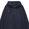 Oversized Hoodie | Relaxed Fit Unisex | 400 GSM Cotton Blend | Pre-Shrunk Warmth & Comfort | Adults | Personalized | Typography | Thinking | Creativity | Everyday | Clever | Thinks Outside The Box - right pocket - Navy Blue - mockup 4