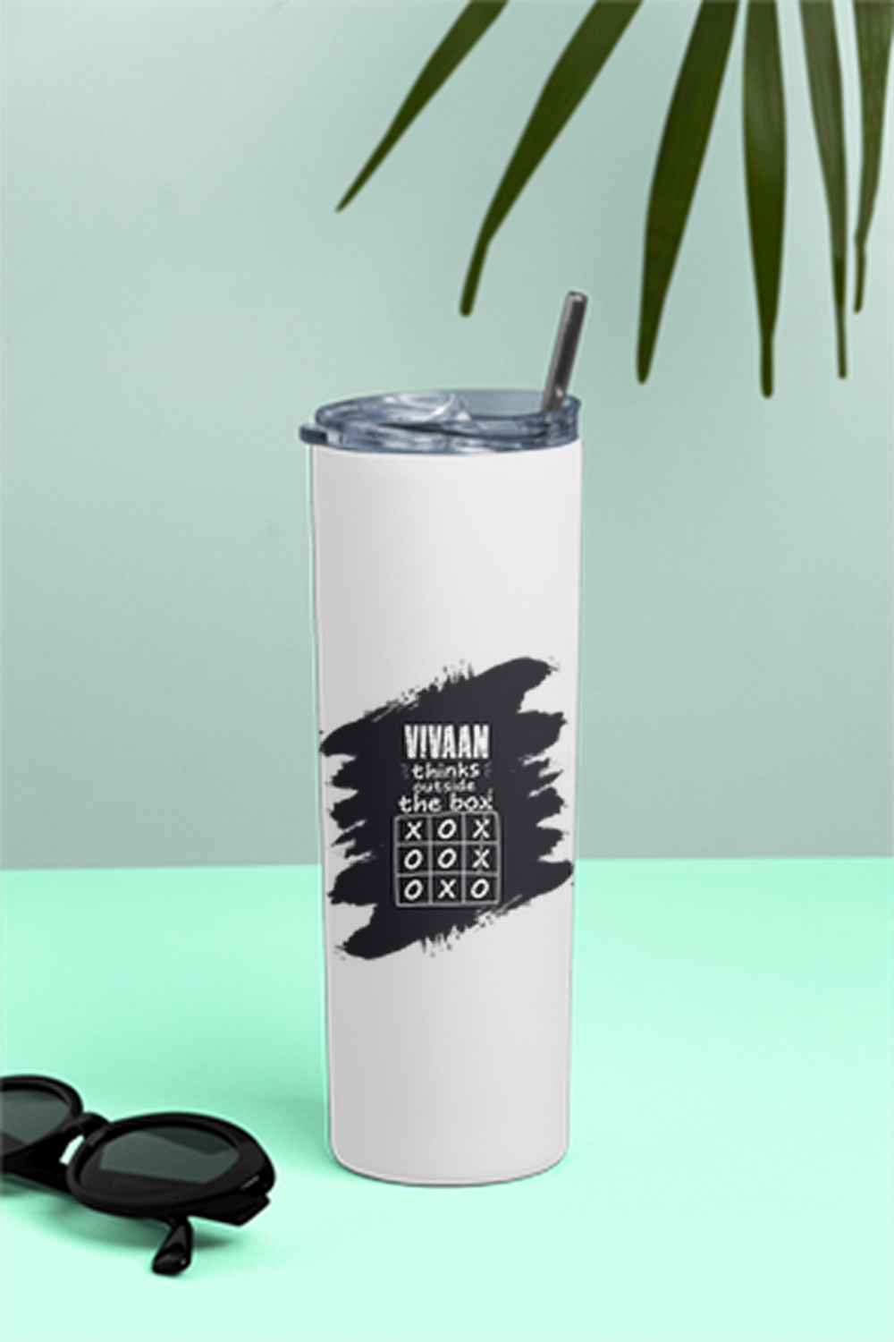Tumbler Bottle | 20oz Capacity | Stainless Steel | Double-Wall Insulated, Splash-Proof Lid, Metal Straw | Everyday Use | Personalized | Typography | Thinking | Creativity | Everyday | Clever | Thinks Outside The Box - front - White - mockup 1