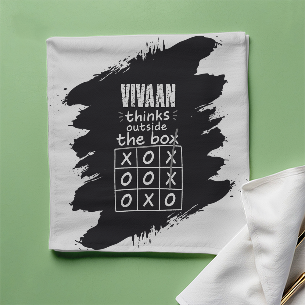 Cloth Napkin | Standard Dining Size | 100% Polyester | Soft, Durable, Hemmed | Unisex | Personalized | Typography | Thinking | Creativity | Everyday | Clever | Thinks Outside The Box - front - White - mockup 1