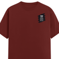 Male Classic Crew T-Shirt | Men's Regular Fit | 180 GSM Bio-Washed Cotton | Pre-Shrunk, Double-Stitched | Personalized | Typography | Thinking | Creativity | Everyday | Clever | Thinks Outside The Box - left pocket - Brick Red - mockup 3