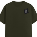 Male Classic Crew T-Shirt | Men's Regular Fit | 180 GSM Bio-Washed Cotton | Pre-Shrunk, Double-Stitched | Personalized | Typography | Thinking | Creativity | Everyday | Clever | Thinks Outside The Box - left pocket - Olive Green - mockup 3