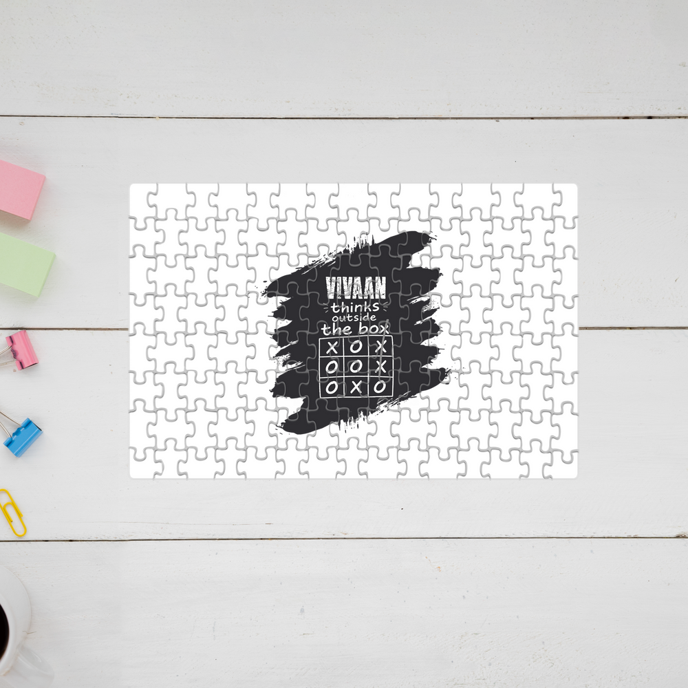 Jigsaw Puzzle | 120 Pieces A4 Size | Recycled Paper Semi-Glossy Finish | Fade-Proof Engaging Entertainment | Unisex | Personalized | Typography | Thinking | Creativity | Everyday | Clever | Thinks Outside The Box - front - mockup 1