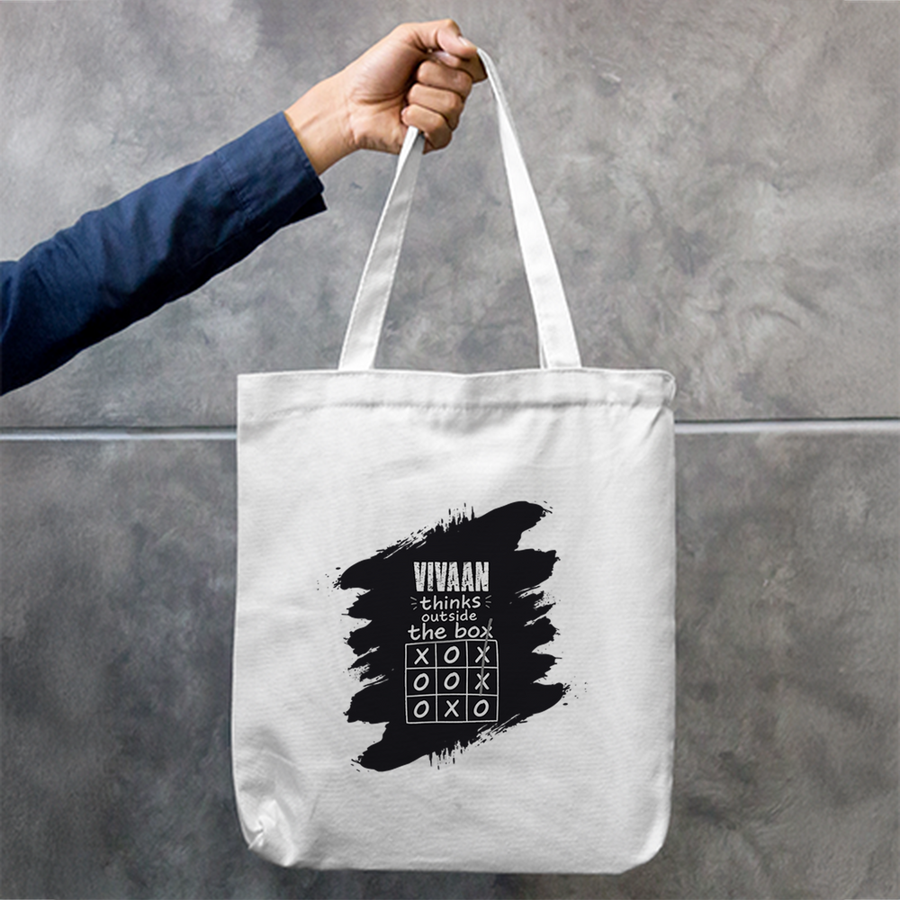 Tote Bag Zipper | Unisex | 100% Cotton Canvas | Zipper Closure, Long Handles | Everyday Use | Personalized | Typography | Thinking | Creativity | Everyday | Clever | Thinks Outside The Box - front - mockup 1