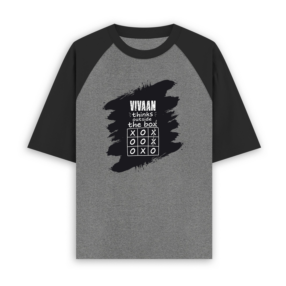 Unisex Oversized Raglan T-Shirt | Relaxed Fit | 180 GSM Bio-Washed Cotton | Two-Tone Design | Soft Comfort | Personalized | Typography | Thinking | Creativity | Everyday | Clever | Thinks Outside The Box - front - mockup 1