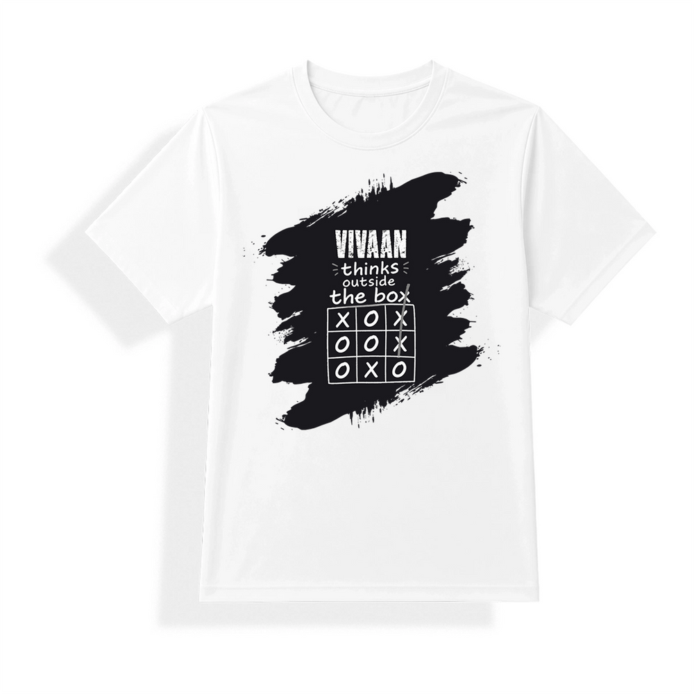 Unisex Jersey T-Shirt | Adults | Polyester Honeycomb Mesh | Breathable, Quick-Dry | Unisex Fit | Personalized | Typography | Thinking | Creativity | Everyday | Clever | Thinks Outside The Box - front - mockup 1