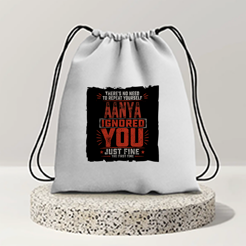 Drawstring Bag | 280 GSM | Durable Cotton | Secure Closure | Unisex | Personalized | Typography | Sarcasm | Humor | Everyday | Sarcastic | Ignored You Just Fine - front - mockup 1