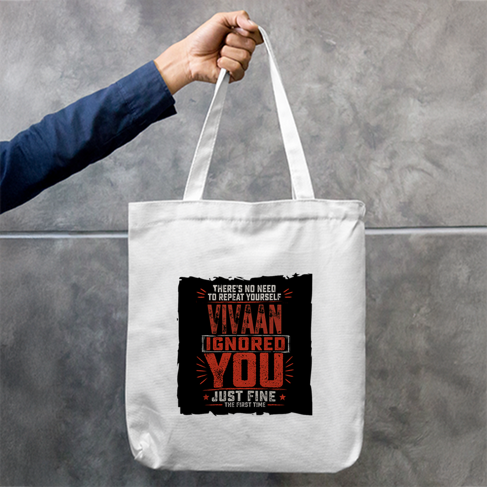 Tote Bag Zipper | Unisex | 100% Cotton Canvas | Zipper Closure, Long Handles | Everyday Use | Personalized | Typography | Sarcasm | Humor | Everyday | Sarcastic | Ignored You Just Fine - front - mockup 1