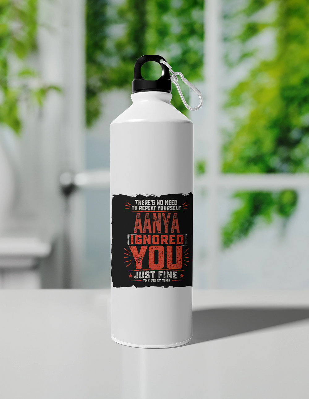 Sipper Bottle | 750 ml Unisex | Aluminum | Clip Cap | Fade-Proof | Personalized | Typography | Sarcasm | Humor | Everyday | Sarcastic | Ignored You Just Fine - front - White - mockup 1