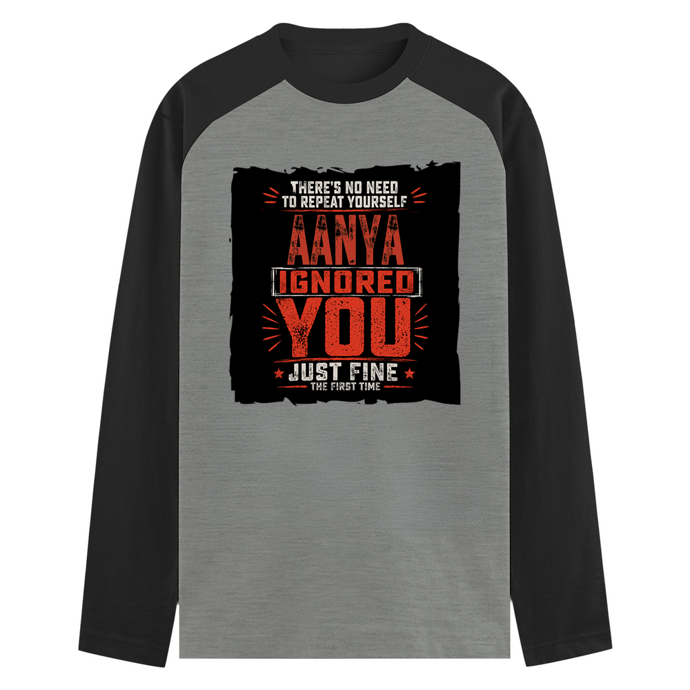 Male Raglan T-Shirt | Men's Regular Fit | 180 GSM Bio-Washed Fabric | Double Stitched, Ribbed Neck | Personalized | Typography | Sarcasm | Humor | Everyday | Sarcastic | Ignored You Just Fine - front - mockup 1
