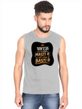 Male Sleeveless T-Shirt | Regular Fit Men | 180 GSM Bio-Washed Cotton Blend | Pre-Shrunk, Double-Stitched | Personalized | Typography | Self-reliance | Individualism | Everyday | Confident | Aag Lage Basti Mein - front - Grey Melange - mockup 1