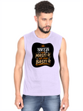 Male Sleeveless T-Shirt | Regular Fit Men | 180 GSM Bio-Washed Cotton Blend | Pre-Shrunk, Double-Stitched | Personalized | Typography | Self-reliance | Individualism | Everyday | Confident | Aag Lage Basti Mein - front - Lavender - mockup 1