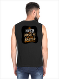 Male Sleeveless T-Shirt | Regular Fit Men | 180 GSM Bio-Washed Cotton Blend | Pre-Shrunk, Double-Stitched | Personalized | Typography | Self-reliance | Individualism | Everyday | Confident | Aag Lage Basti Mein - back - Black - mockup 2