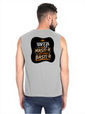Male Sleeveless T-Shirt | Regular Fit Men | 180 GSM Bio-Washed Cotton Blend | Pre-Shrunk, Double-Stitched | Personalized | Typography | Self-reliance | Individualism | Everyday | Confident | Aag Lage Basti Mein - back - Grey Melange - mockup 2