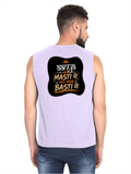 Male Sleeveless T-Shirt | Regular Fit Men | 180 GSM Bio-Washed Cotton Blend | Pre-Shrunk, Double-Stitched | Personalized | Typography | Self-reliance | Individualism | Everyday | Confident | Aag Lage Basti Mein - back - Lavender - mockup 2