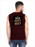 Male Sleeveless T-Shirt | Regular Fit Men | 180 GSM Bio-Washed Cotton Blend | Pre-Shrunk, Double-Stitched | Personalized | Typography | Self-reliance | Individualism | Everyday | Confident | Aag Lage Basti Mein - back - Maroon - mockup 2