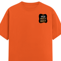 Male Classic Crew T-Shirt | Men's Regular Fit | 180 GSM Bio-Washed Cotton | Pre-Shrunk, Double-Stitched | Personalized | Typography | Self-reliance | Individualism | Everyday | Confident | Aag Lage Basti Mein - left pocket - Orange - mockup 3